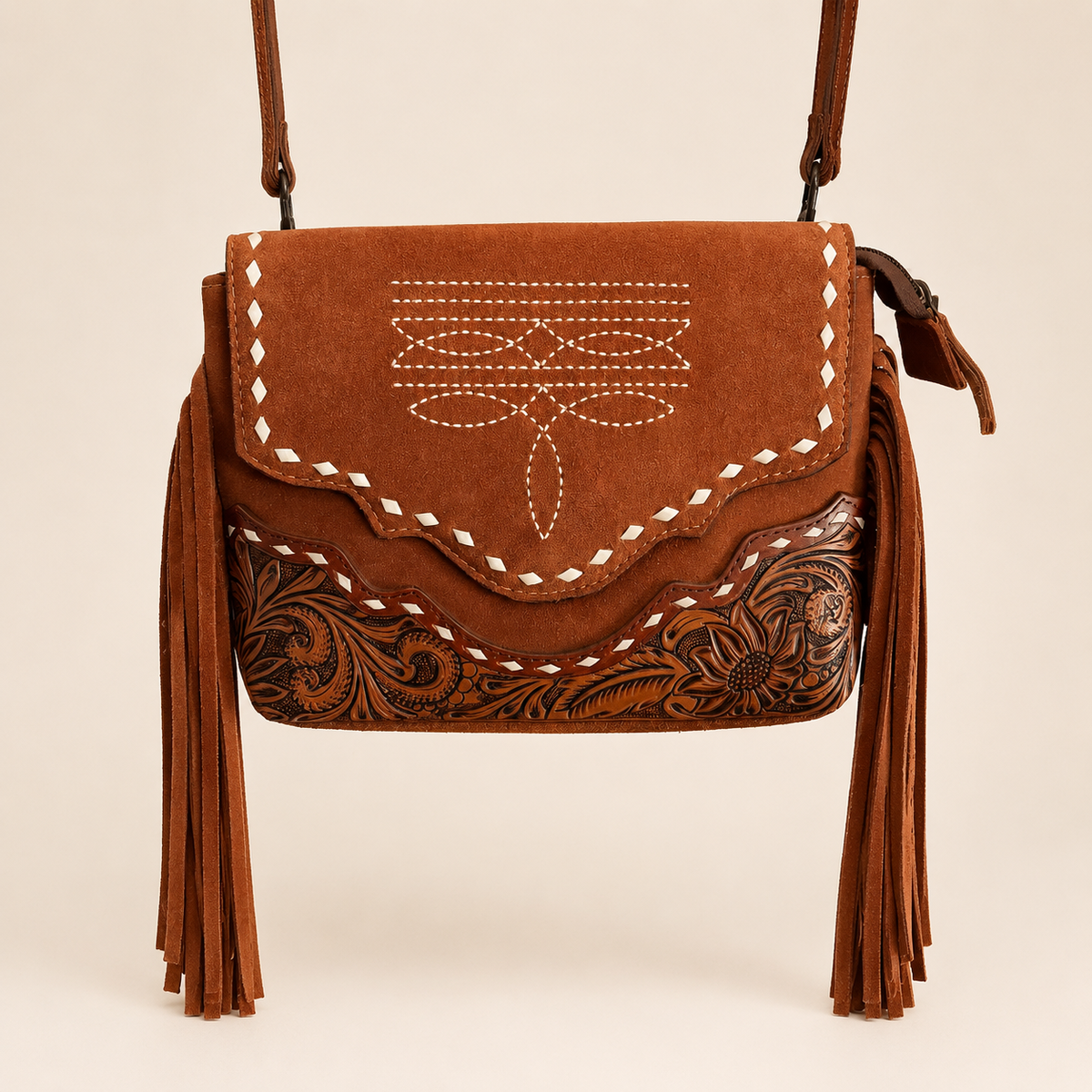 The Prairie Boot-Stitch Suede & Leather Crossbody