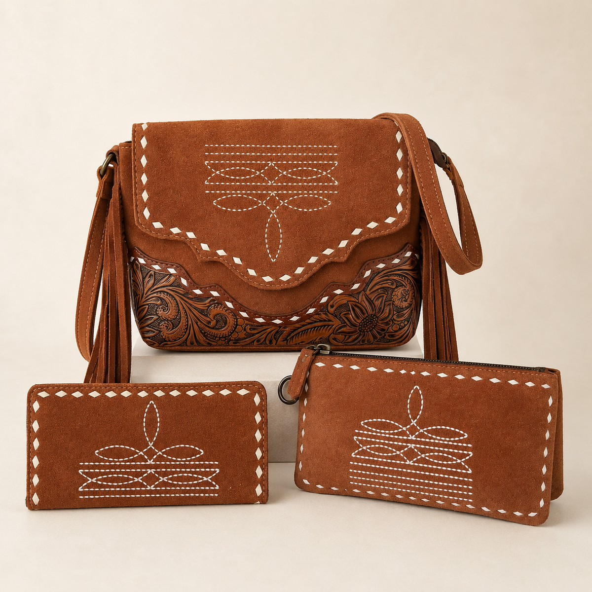 The Prairie Boot-Stitch Three-Piece Crossbody Set
