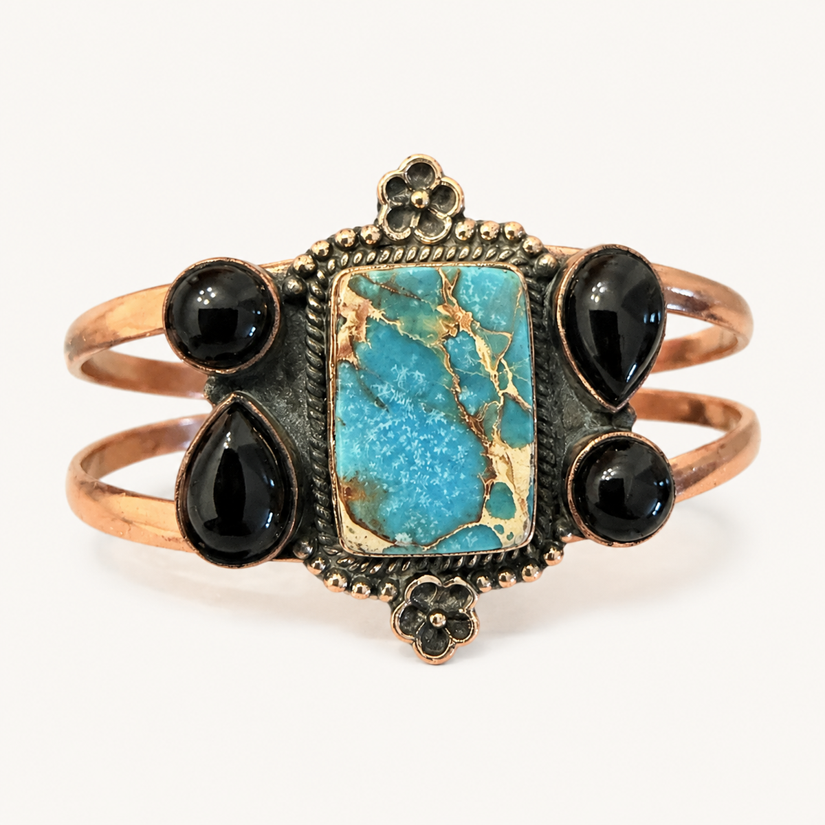 The Midnight Prairie Blue Sediment Jasper & Black Onyx Copper Cuff