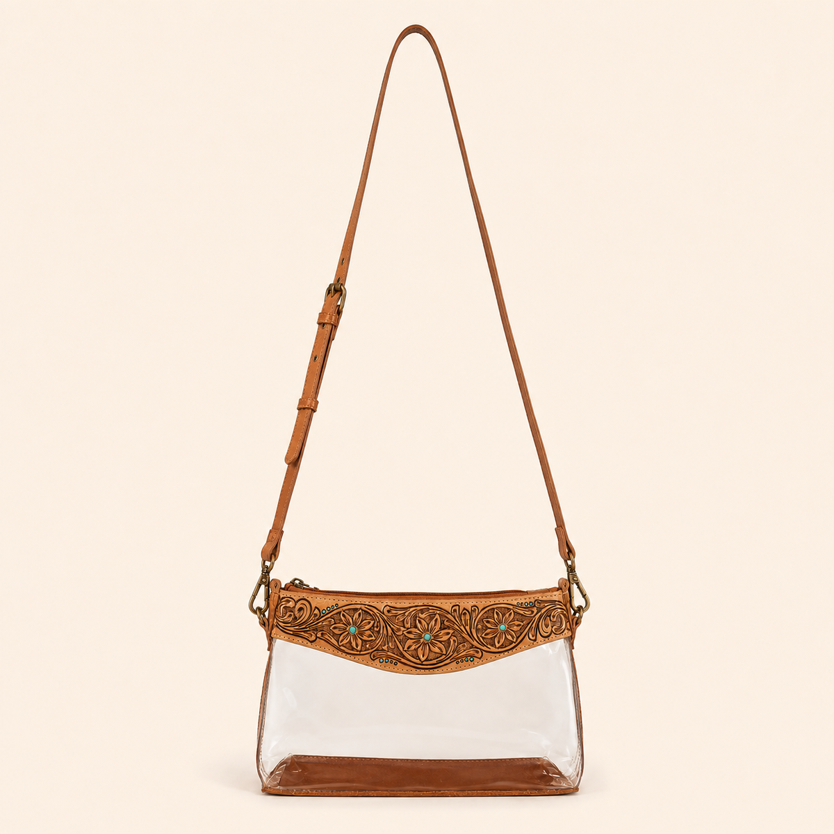 Turquoise Bloom Clear Stadium Crossbody Bag