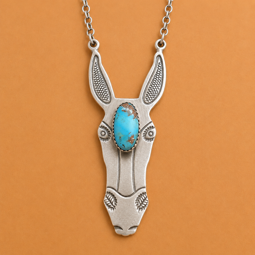 Donkey Head 925 Sterling Silver Necklace with Golden Hill Turquoise