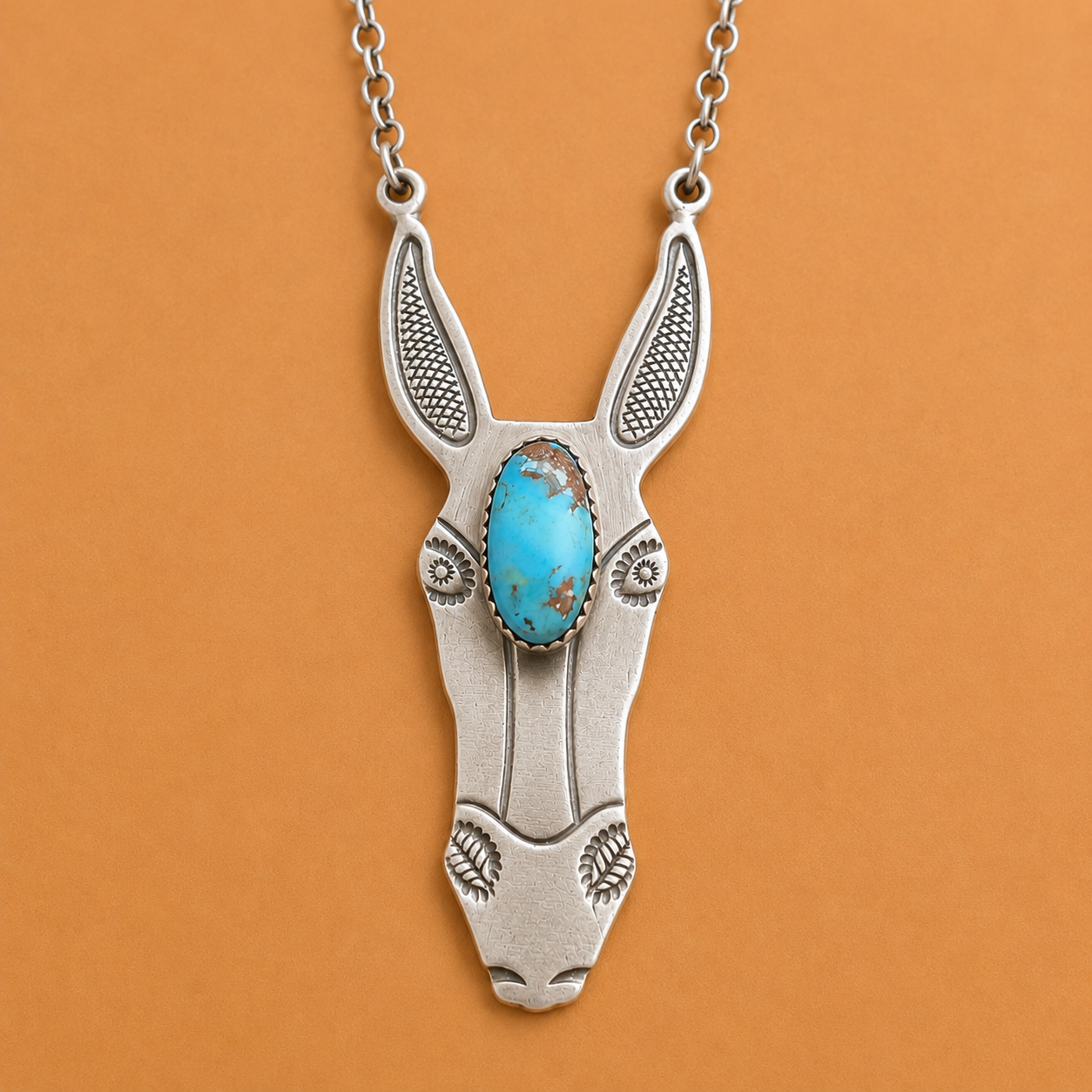 Donkey Head 925 Sterling Silver Necklace with Golden Hill Turquoise