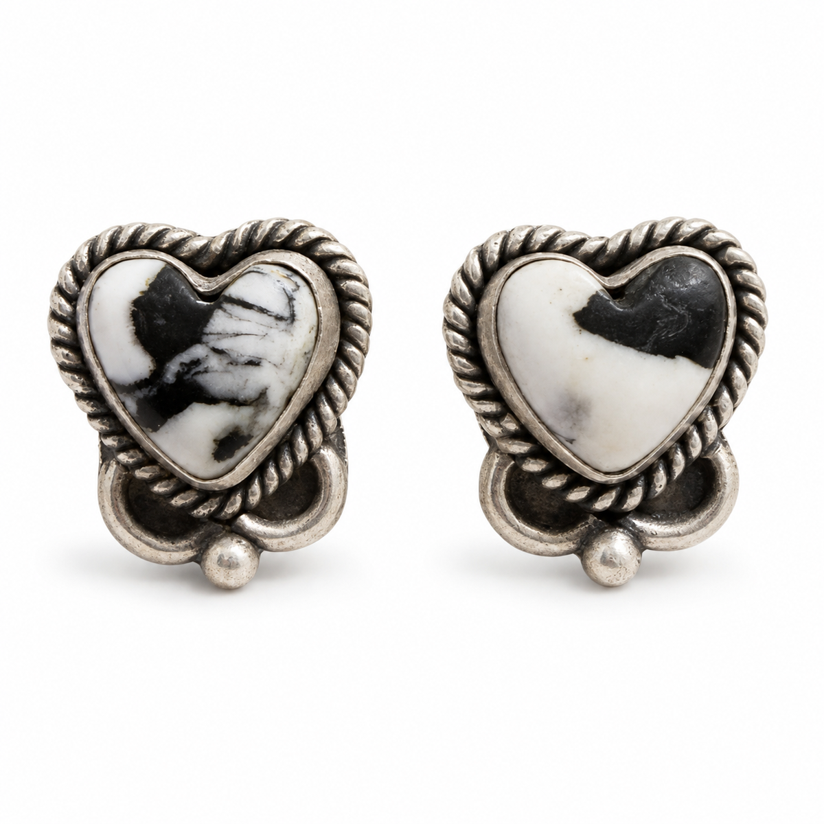 Prairie Sweetheart — White Buffalo Sterling Silver Heart Earrings