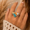 Sterling Silver Oyster Turquoise Butterfly Ring - Size 5