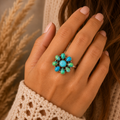 Sterling Silver Peacock Turquoise Statement Ring - Size 5