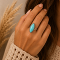 Sterling Silver Mojave Turquoise Marquise Statement Ring - Size 10/11