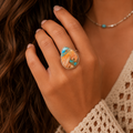 Oyster Turquoise Sterling Silver Statement Ring Size 9