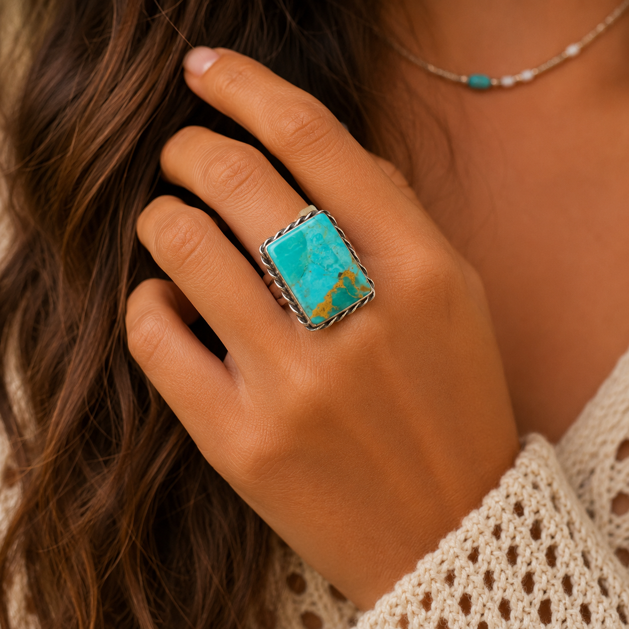 Sonoran Gold Turquoise Sterling Silver Statement Ring - Size 5.5
