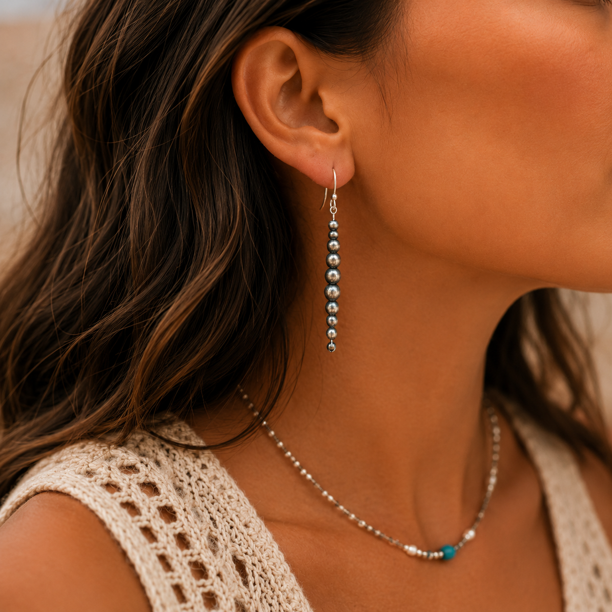 Sterling Silver Navajo Pearl Bead Dangle Earrings