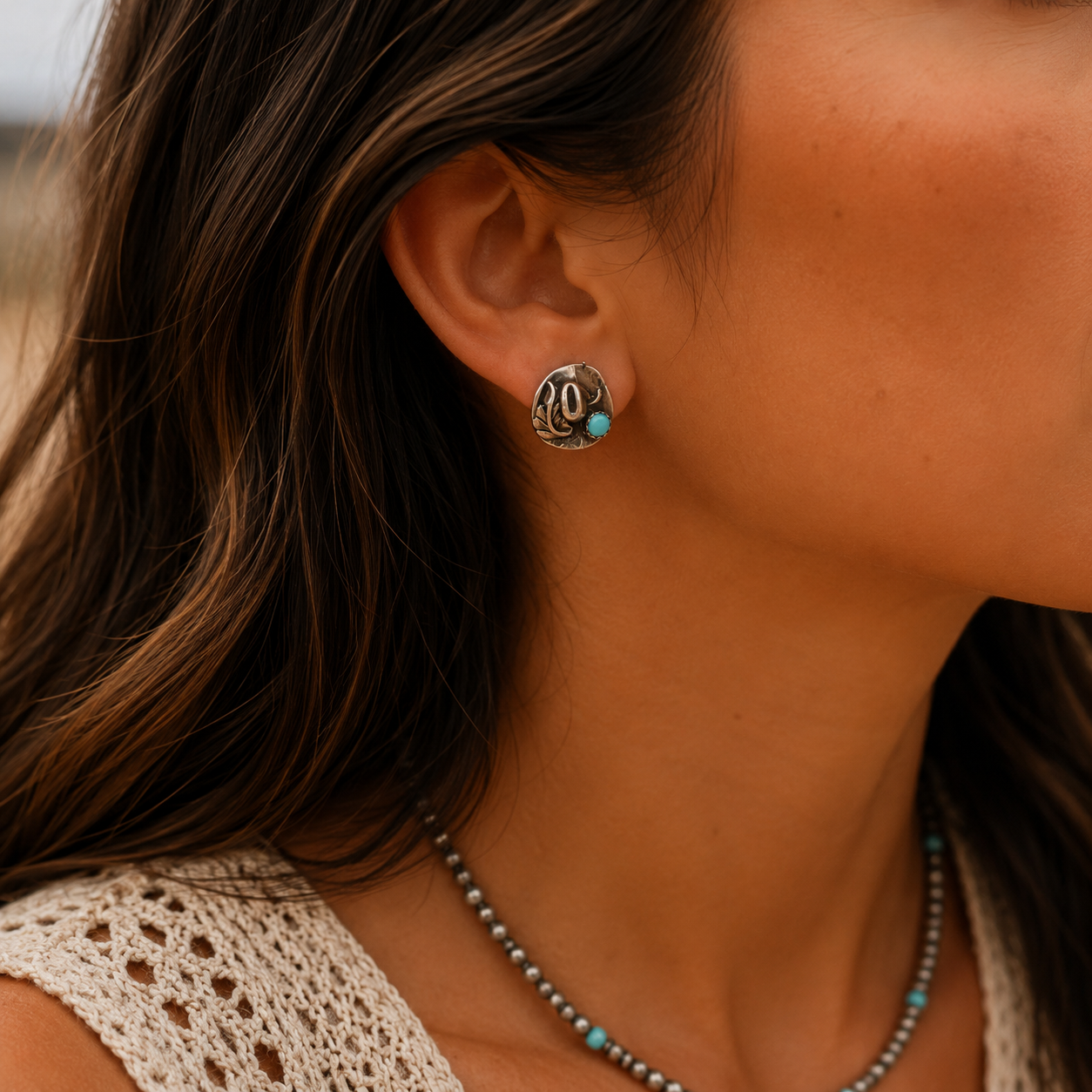 Handcrafted Sterling Silver Turquoise Stud Earrings