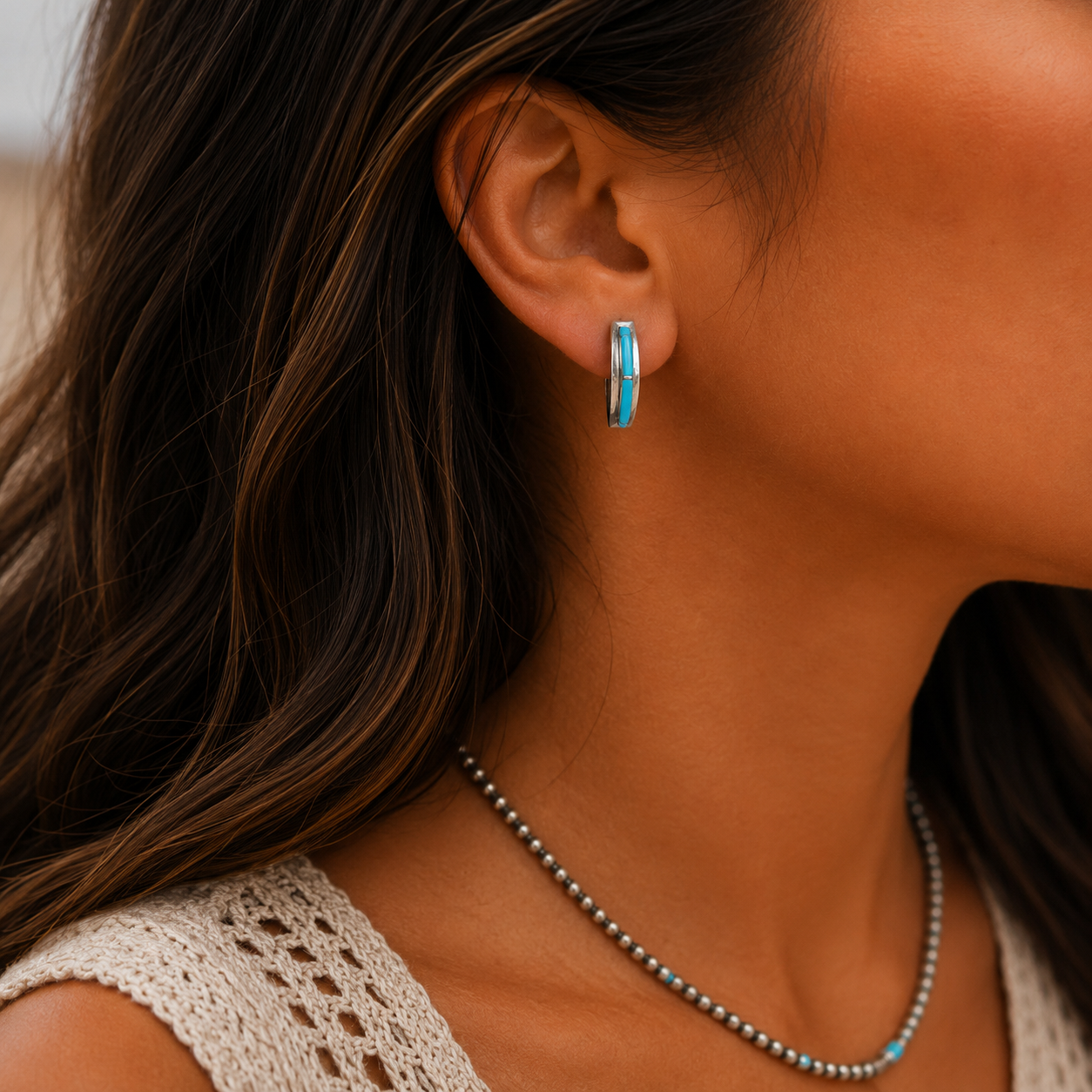 Kent Lonjose Zuni Handmade Sterling Silver Turquoise Earrings
