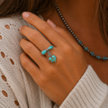 Native Made Heart Turquoise Sterling Silver Statement Ring Size 7–7.5