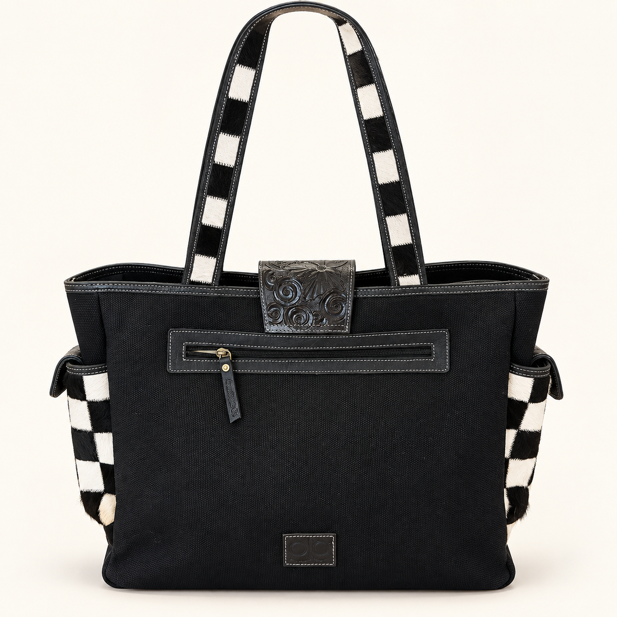 The Checkered Prairie Cowhide Carryall Tote