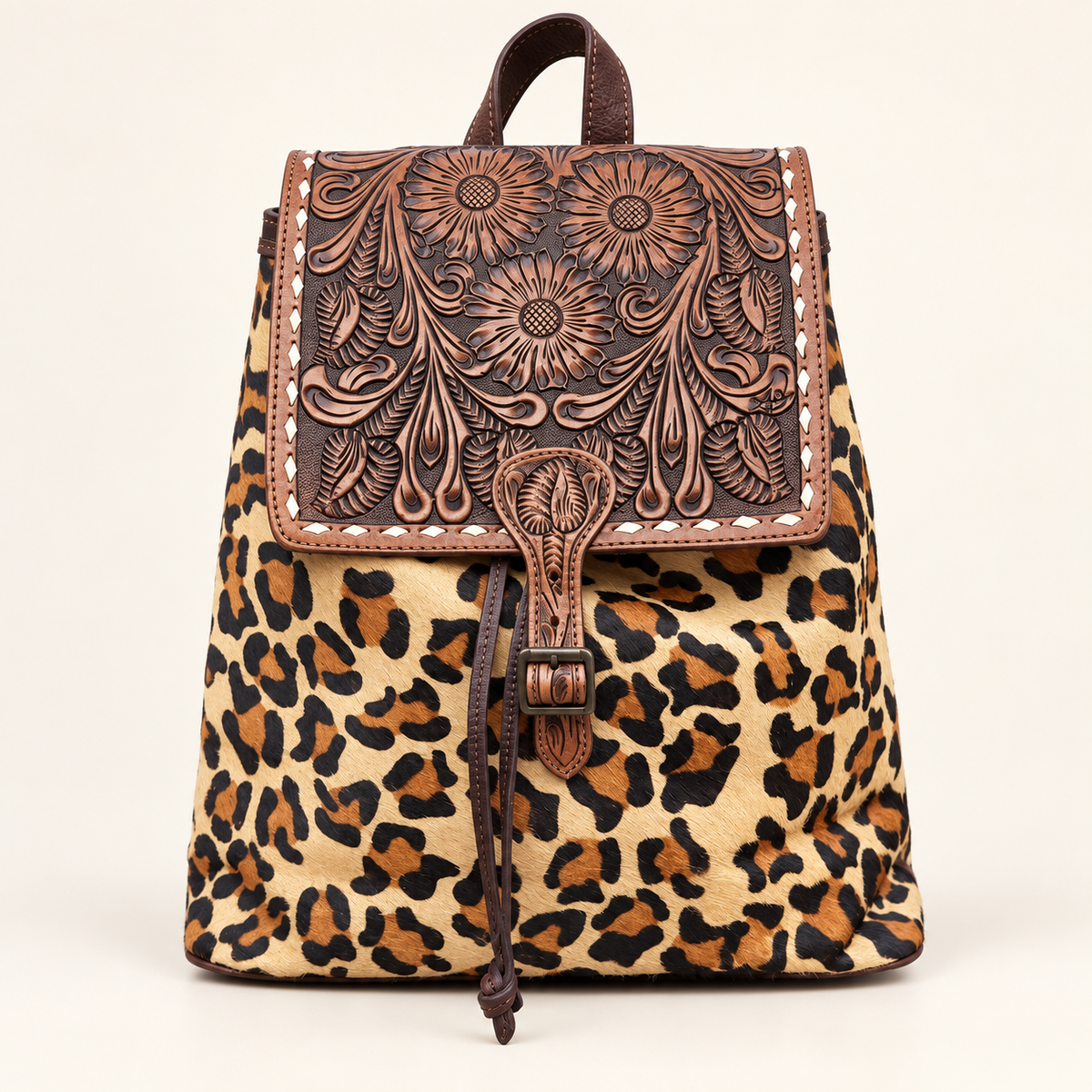 The Wildflower Leopard Tooled Leather Backpack