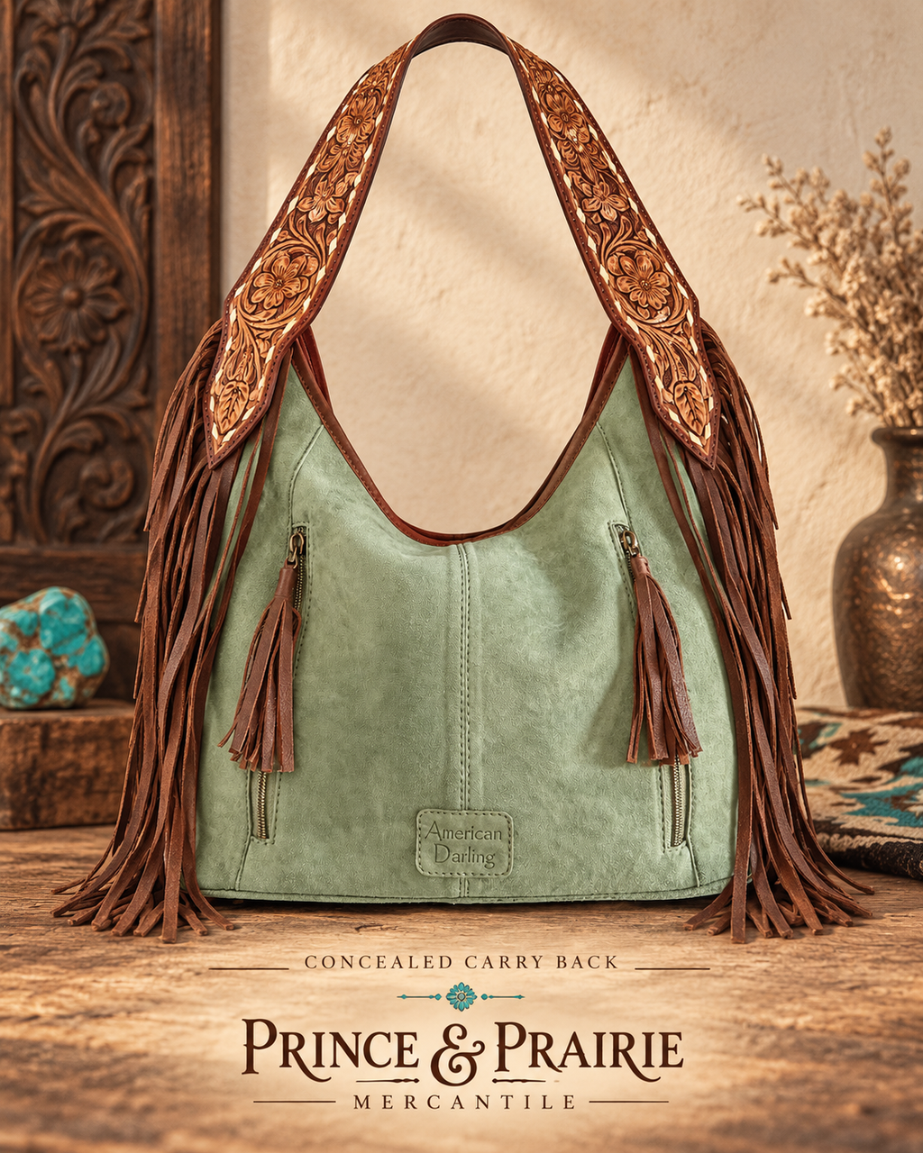 Sagebrush Darling Hand-Tooled Leather Concealed Carry Hobo