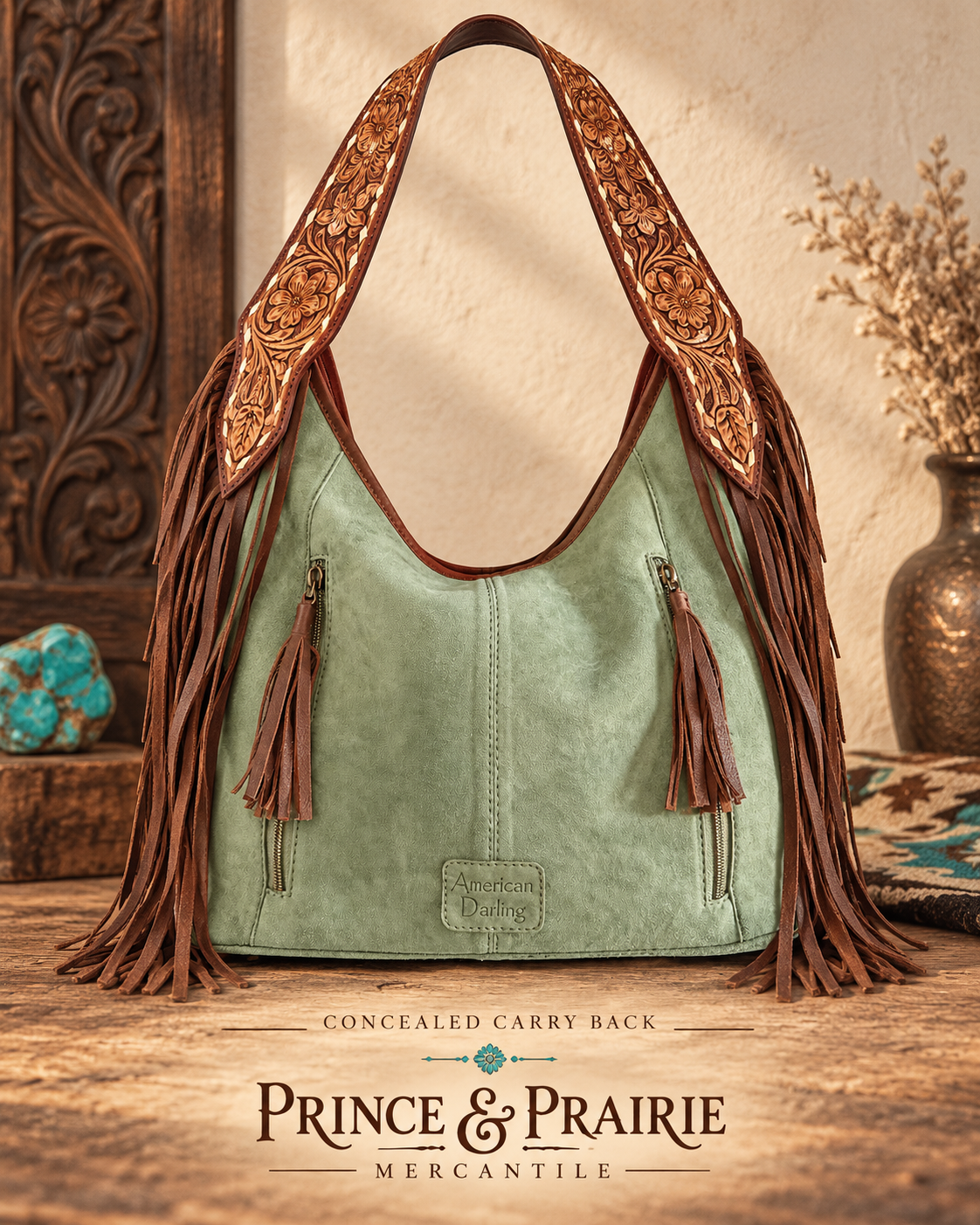 Sagebrush Darling Hand-Tooled Leather Concealed Carry Hobo