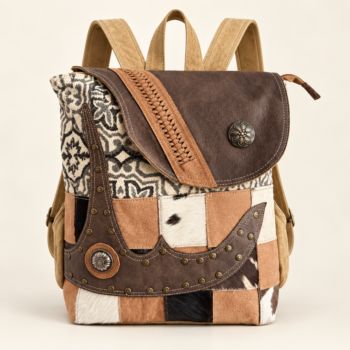 Prairie Mosaic Leather & Cowhide Backpack