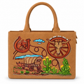 Western Trails Suede Leather Embroidered Tote — Camel