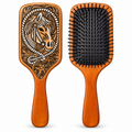 Ranch Beauty Wooden Hairbrush — Genuine Leather Horse Design