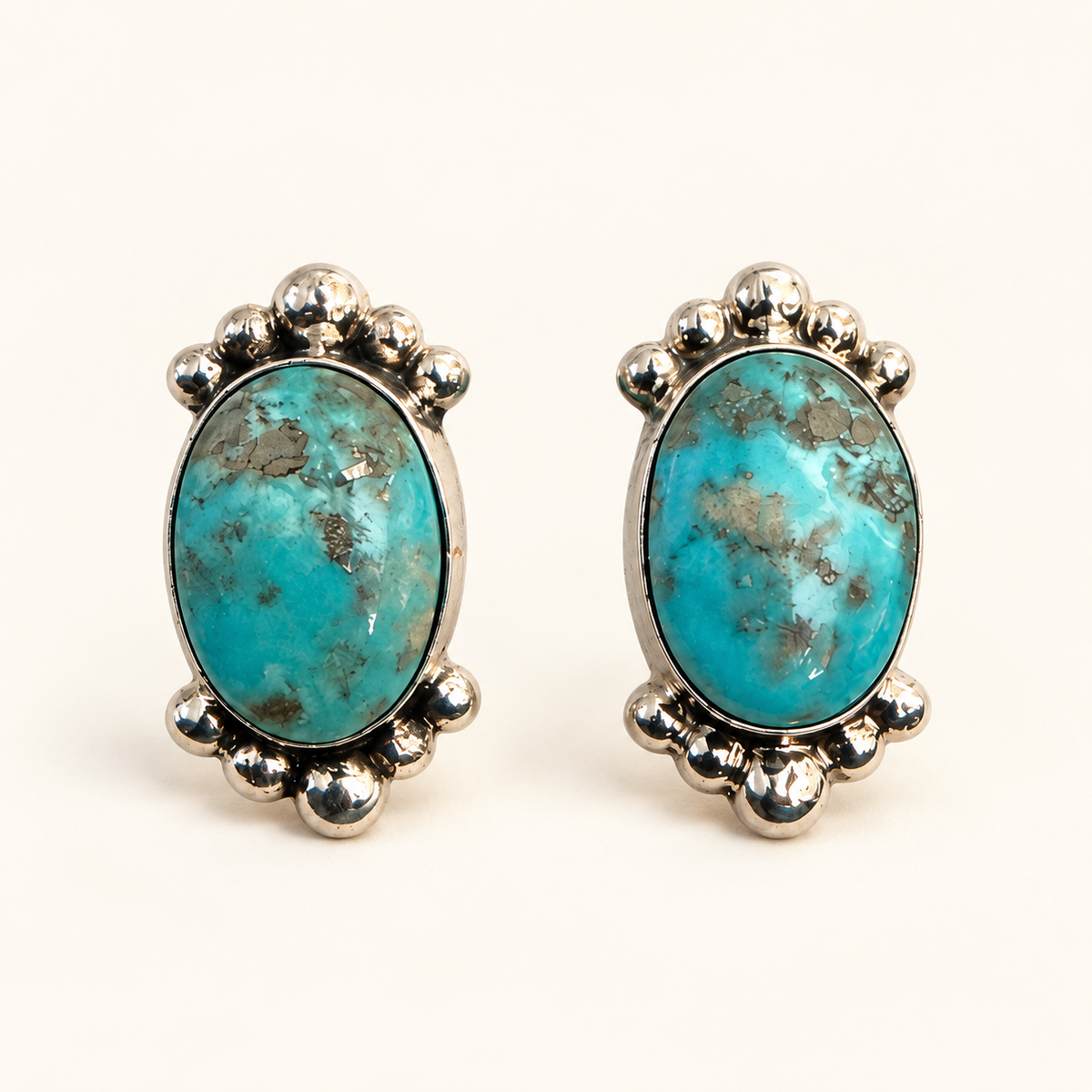 Native-Made Turquoise & Pyrite Sterling Silver Stud Earrings