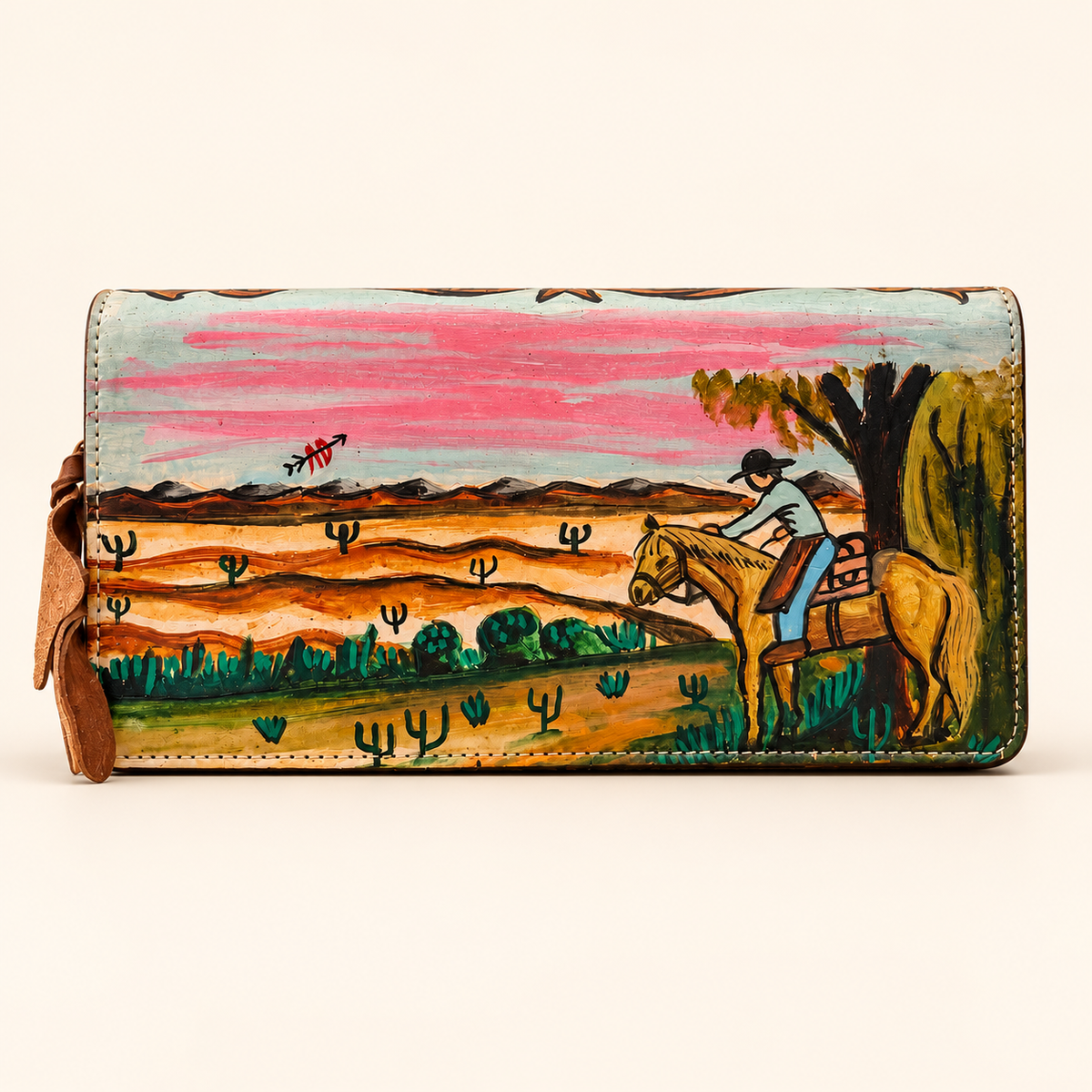 Desert Rider Hand-Painted Leather Crossbody Wallet